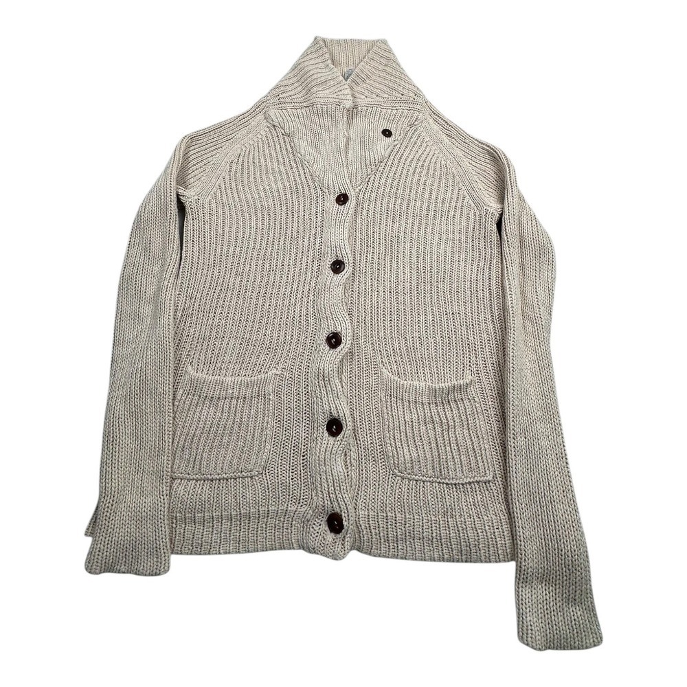 Lucky Brand Beige‎ Knit Cardigan Sweater Button Front Pockets Size M